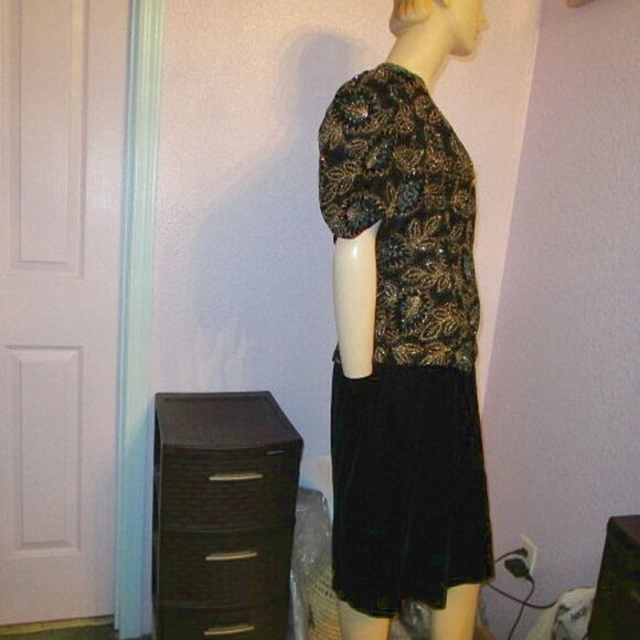 Vtg Scott McClintock Formal Dress Size 16 L Glitter Velvet Pencil Peplum Layered - Picture 6 of 12
